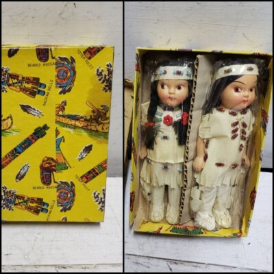 Vintage 2tlg Set Indianer Indianer Kachina Puppen in OVP Indigenous 