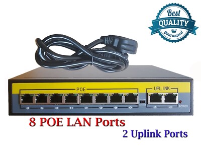 8 Kanal PoE Switch Ethernet 10/100 Mbps Netzwerk 10 PORT Hub für CCTV IP NVR