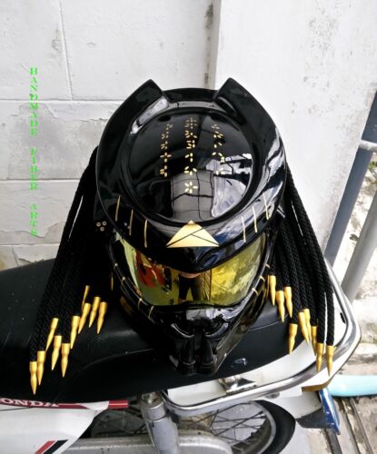 BLACK CUSTOM PREDATOR MOTORCYCLE HELMET - Picture 7 of 10
