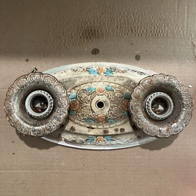 Antique Victorian Art Deco Style Tin Dual Ceiling Light Fixture