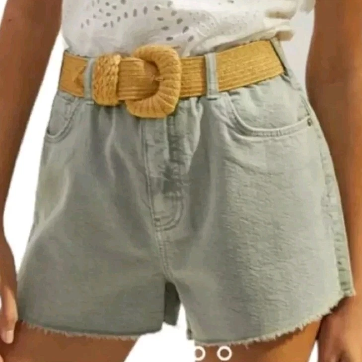 Anthropologie Shorts S PILCRO Denim LARA ULTRA HIGH WAIST Frayed CutOff Sage EUC - Image 2 of 4