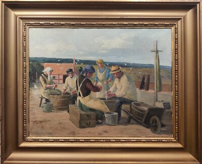 Axel Hansen (1896-1936): CLEANING FISH, original oil painting