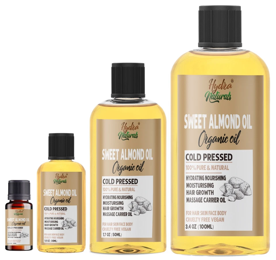 HYDRA NATURALS Sweet Almond Oil Organic Cold Pressed Ideal for Massage Skin & Haircare DIY