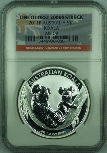 2011-P Australia Silver Dollar 1 Oz Koala $1 Coin NGC MS-69 "First 20,000" (E)