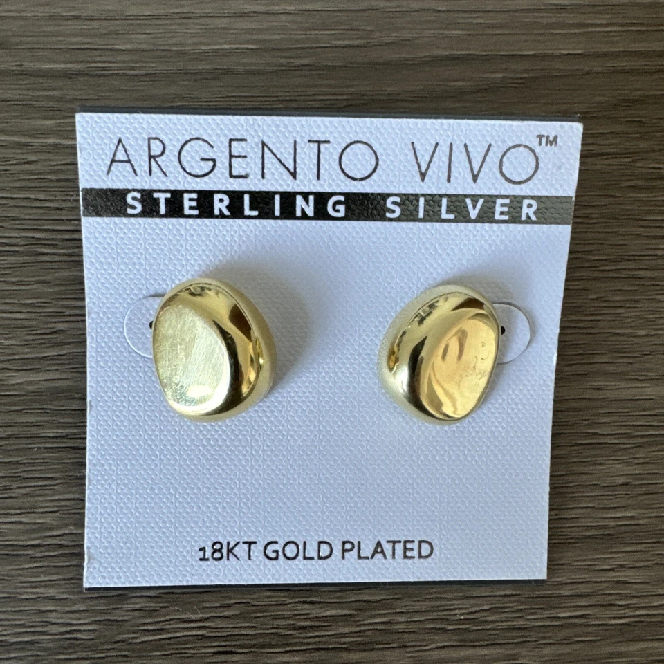 Aretes Argento Vivo de plata de ley con hoyuelos de guijarros placa de oro de 18 quilates NUEVO Foto 4 de 4