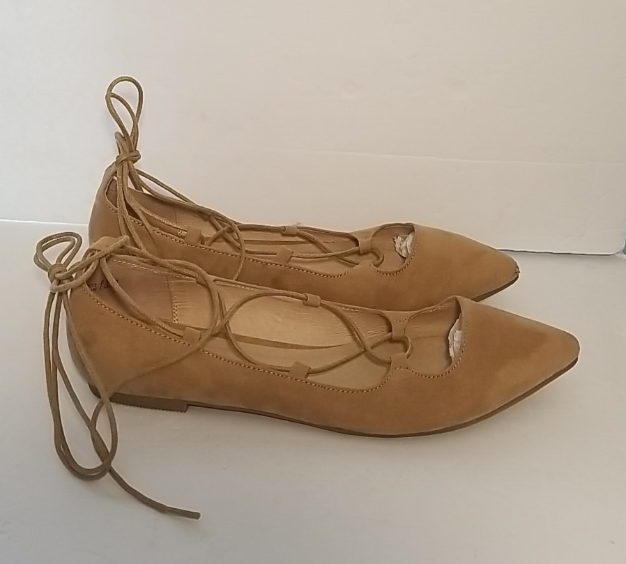 Lace-up Costume Shoe Faux Suede Ballet Flat Renaissance-Regency Cosplay  tan