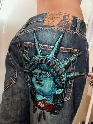 Y2K Statue of Liberty Diamond Jeans   Women s Vintage High Waist Wide Leg