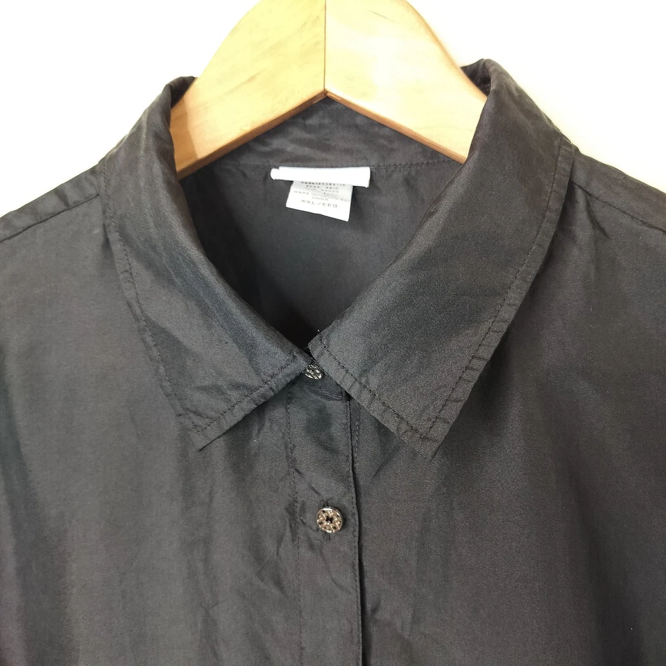 Jaclyn Smith 100% шелк рубашка на пуговицах блузка XXL женщин короткий рукав черный - Изображение 4 из 4