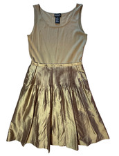 Vintage Y2K Shani Dress 10 Gold Pleated Silk Skirt Cocktail Coquette McBling
