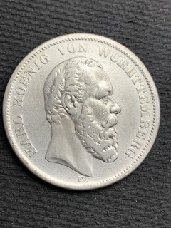 1876 F Wuerttemberg German Empire Silver 5 Mark Funf KM# 623 J# 173 Karl