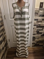 Gap Women's Striped Maxi Dress Green/white Sleeveless Size XXL