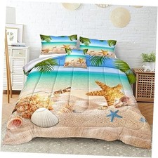 4 Pieces Size Ocean Beach Bedding Set Coastal Bedding Set King A-ocean Beach