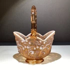 Fenton Cameo Opalescent Lily of the Valley Oval Basket Amber Glass Caramel Vtg