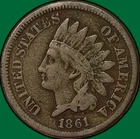 1861 Indian Head Cent Fine F Coin #43290