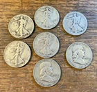 Seven Franklin And Walking Liberty Halves Lot
