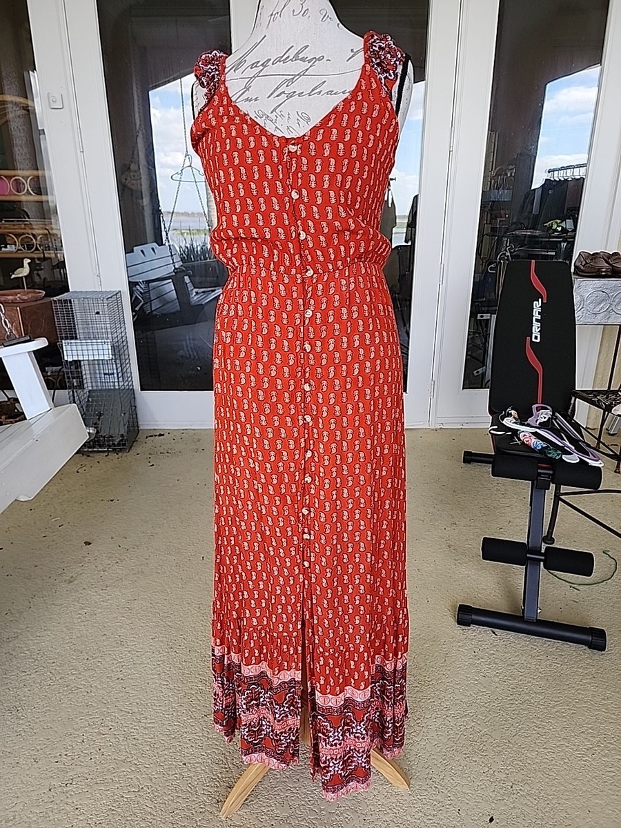 sim and sam dress Women's Red Long Sleveless Maxi Size Medium Elliatt Elisa Strapless Midi lavretur Blue floral Color:Two Tone Blush