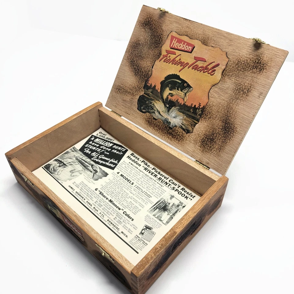 Vintage Heddon Homemade Wood Box Bass & River Runt Fishing Lure Ad Advertisement - Image 4 of 4