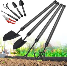 Garden Tool Set with Extended Long Handle, 5 Pcs Stainless Steel Gardening Tool