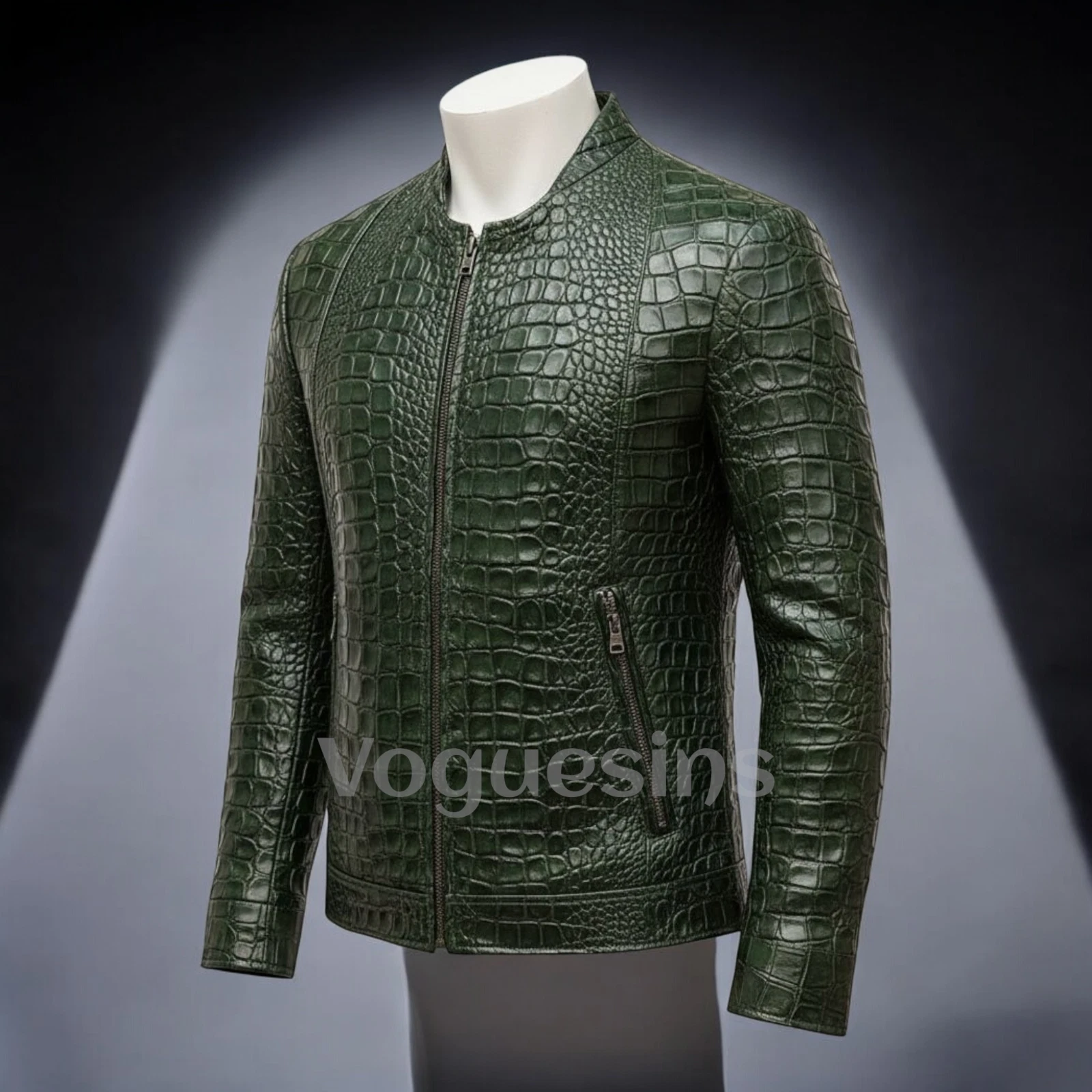 Men's Green Leather Jacket Crocodile Embossed Pattern Alligator Leather Jacket
Opens in a new window