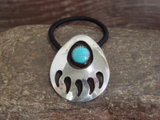 Native American Sterling Silver & Turquoise Bear Paw Hair Tie by Johnson