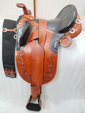 Australian Stock Leather Horse Tack Saddle With Horn  Full Accessories Size 15"