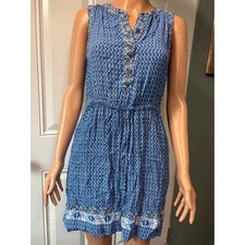 Gap Womens Blue White Geometric Print Sleeveless Drawstring Waist Mini Dress XS