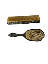 Vintage Embossed Silver Tone Hairbrush And Comb Set Antique Brush Vanity