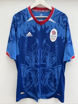 Team GB 2012 Heim Fußball Trikot Adidas Olympia Blau Kurzarm Herren Medium M