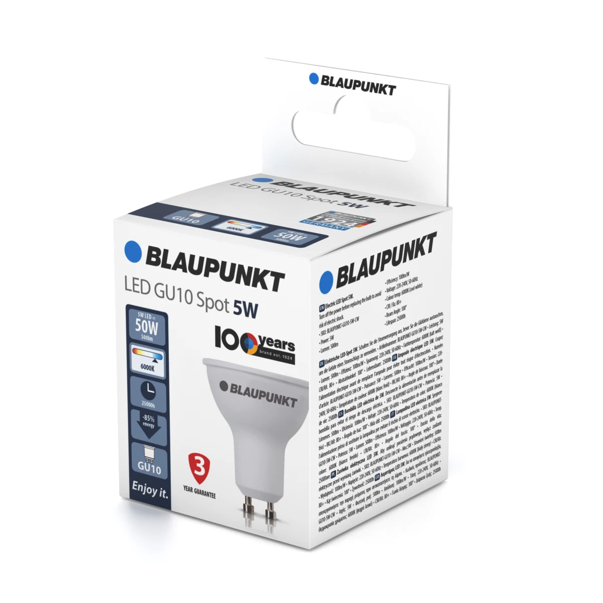 Bombilla Blaupunkt GU10, Lámpara Spot Led Blanco Frío, 5W, 500 lm, 6000K