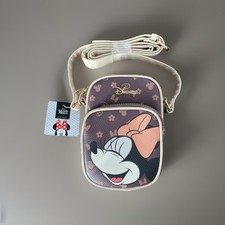 Disney Mickey Minnie Mouse Tasche Crossbody Handy Klein Neu Braun Leder Gold