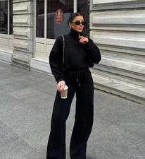 Womens 2 Piece Set Half Zip Pullover Sweatshirt Wide Leg Sweatpants Tracksuit