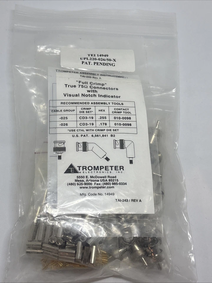 TROMPETER True 75Ω Connectors to Flexible Coaxial Cable - 50 Connectors - Image 2 of 4