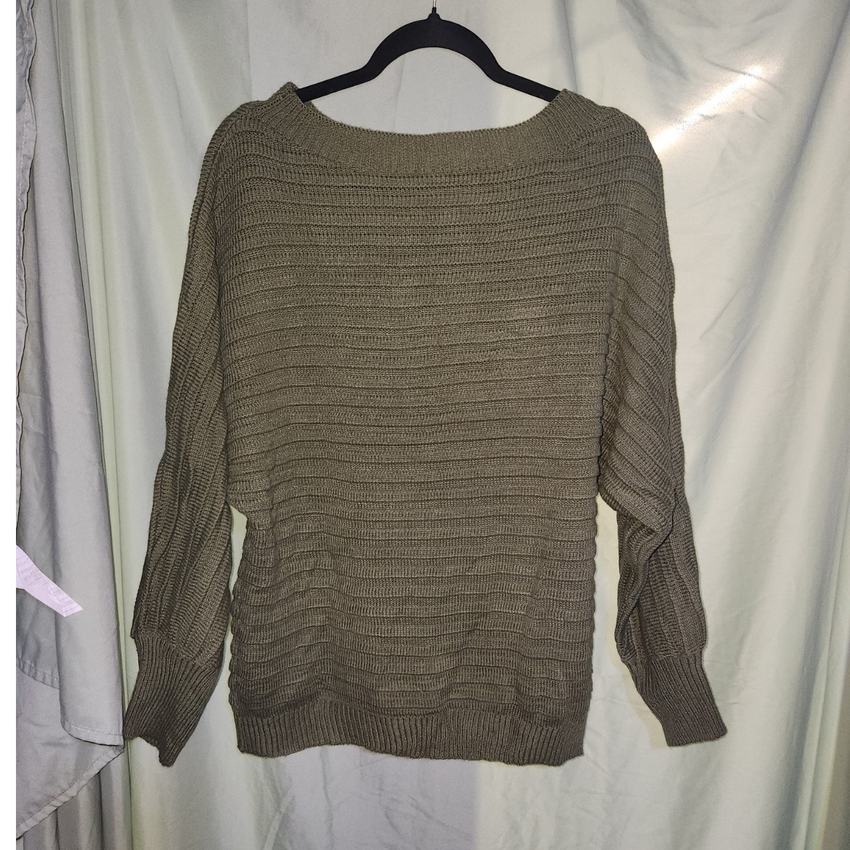 Olive Ribbed Knit Pullover Sweater XL Polyester Boat Neck Women's