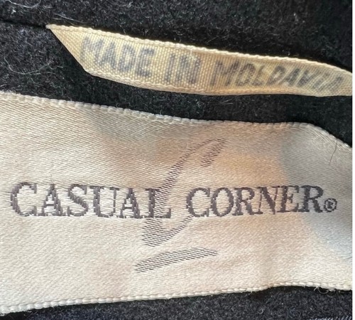 Casual Corner Black 100% Wool Coat Shawl Collar Dbl Breast XL - Picture 10 of 11