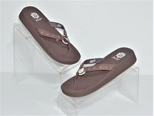 YELLOW BOX BROWN/CRYSTAL RHINESTONE TIMELESS WEDGE-HEEL FLIP-FLOPS   WOMENS 7
