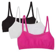 Fruit of the Loom size 38 girl's 3 pack bra set black hot pink white 94021