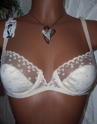 Vintage Simone Perele bestickter Pin Up Büstenhalter BH HAUT 70 B neu!   (n78)