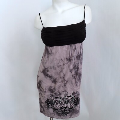 Vtg SILVER DAGGER Dress Womens Large Black Purple Rhinestone Angels Strappy Y2K