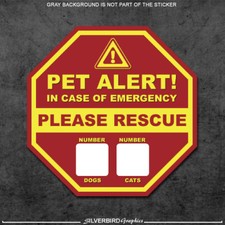 2x Pet Rescue - stickers fire 911 warning caution pets dogs cats rescue safety