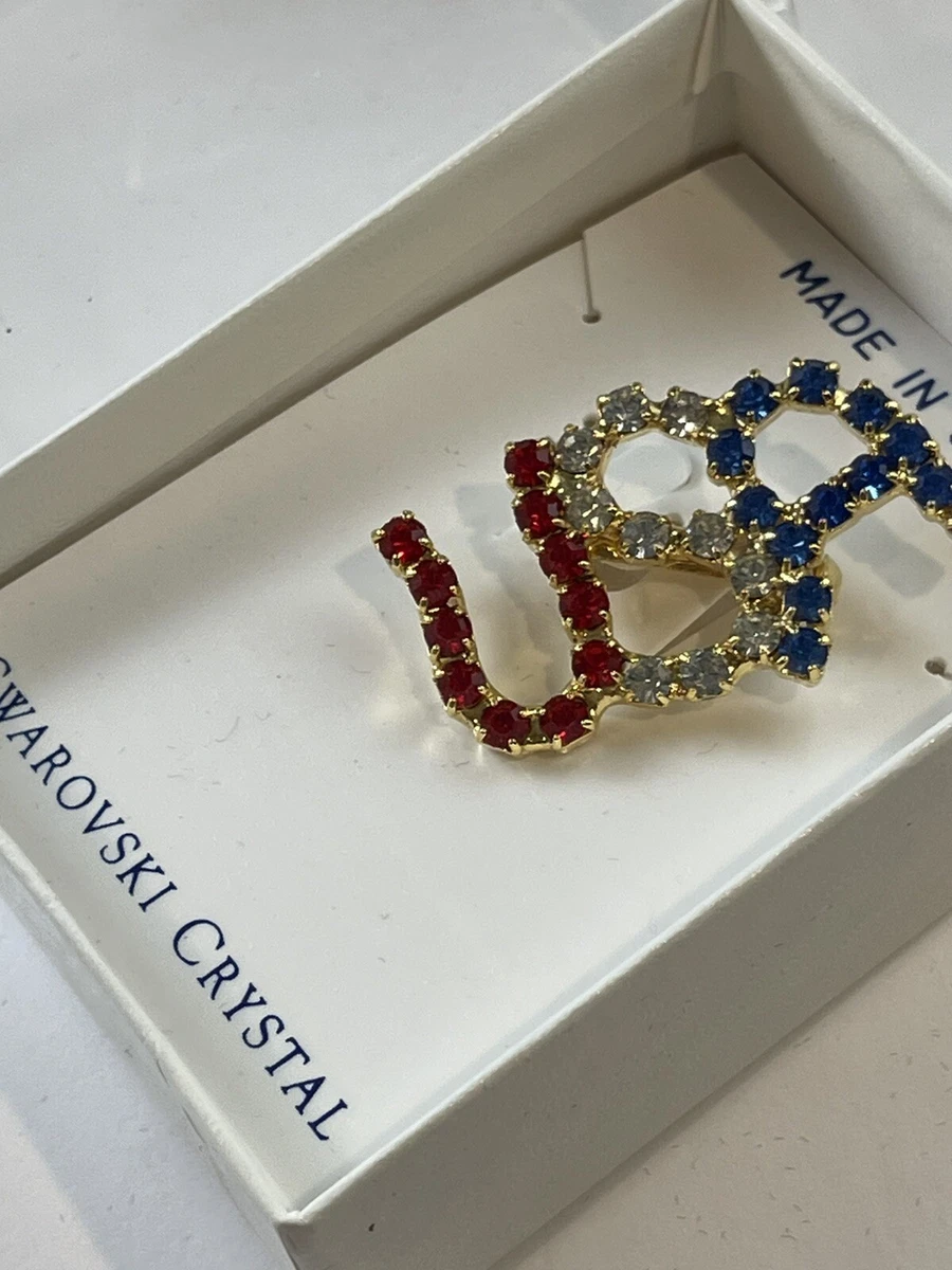 Swarovski Pave Crystal USA American Flag Colors Brooch Pin Retired