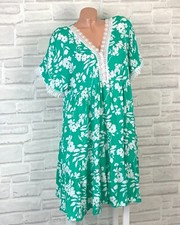 Kleid Hängerchen Tunika V-Neck  Volant Häkel Spitze Print 38 40 42 Grün 6693