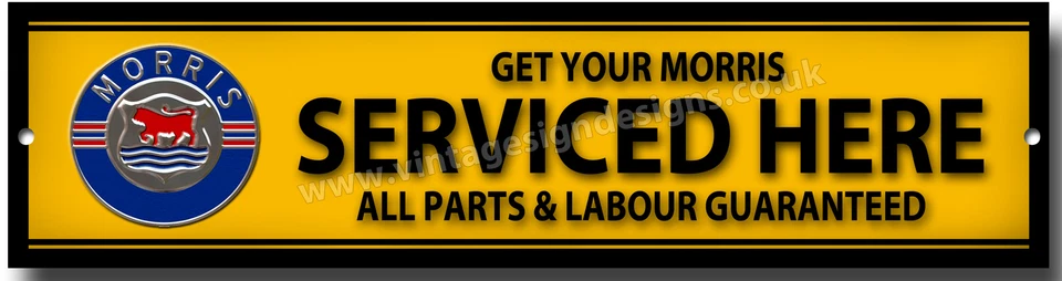 MORRIS SERVICED HERE" METAL SIGN,GARAGE SERVICE SIGN.CLASSIC MORRIS MOTOR CARS.