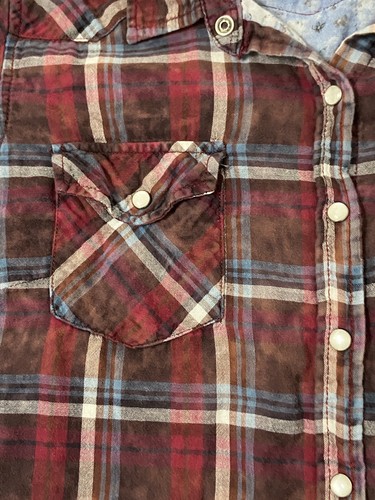Love Stitch Womens Wester Pearl Snap Red Plaid Flannel Shirt Size L - Picture 5 of 9