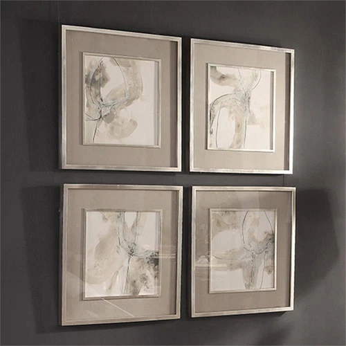 Uttermost Divination Wood Glass Paper Abstract Art in Gray/Off White (Set of 4) - Picture 6 of 7