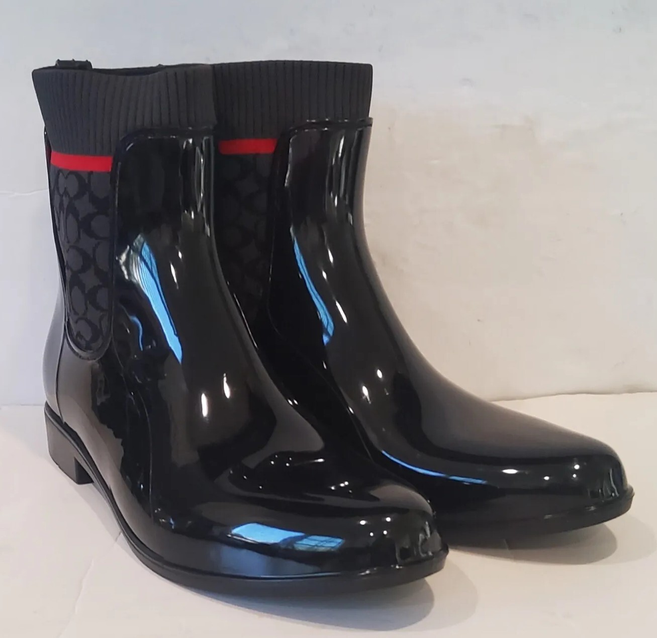 Coach Rivington Signature Knit Patent Leather Black Ankle Rain Boot Women SZ 10 eBay