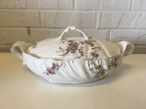 Antique Alfred Lanternier Limoges Porcelain Covered Dish / Tureen w Flowers Dec.