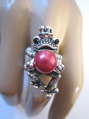 STRASS Ring Fingerring Damenring Stretch Frosch König mit Perle viele Farben