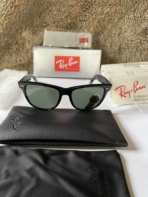 RAY-BAN B&L WAYFARER II THICK SHINY BLACK G15 LENS VINTAGE 80s  SUNGLASSES UK