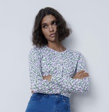    New Zara Knit Jacquard Floral Flower Print Button Up Cardigan   9598/060