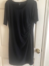 Worthington Little Black Dress Size Large Knee Length Side Ruching, Short Sleeve